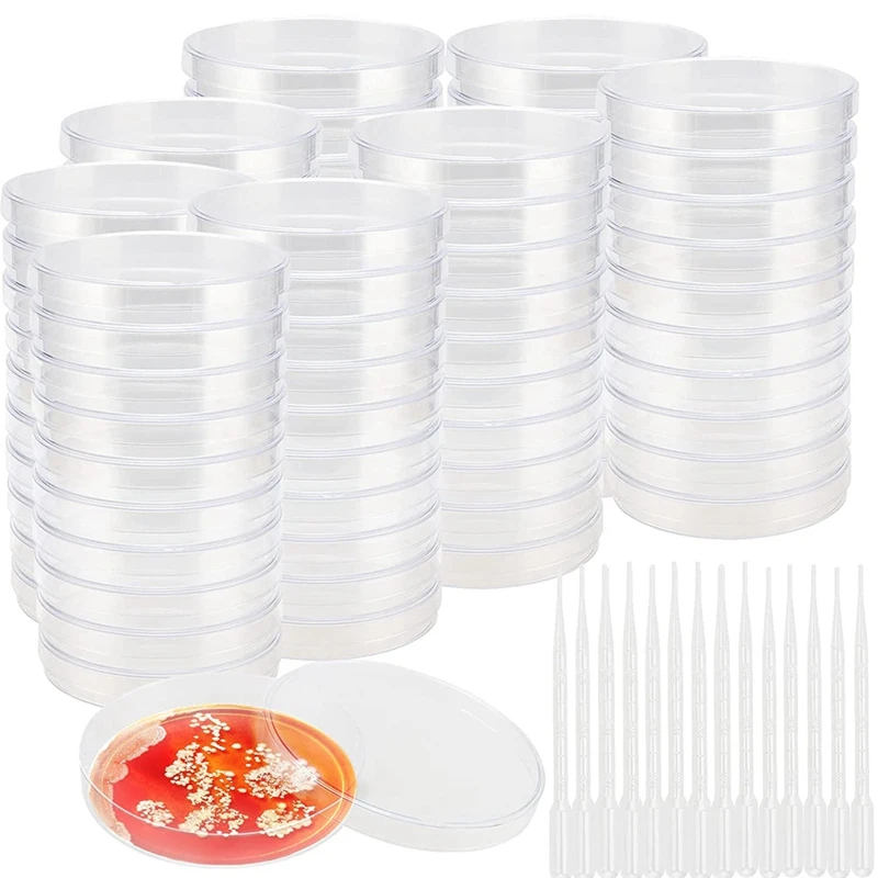 

80 Pack 90MM Plastic Petri Dishes With Lids Clear Sterile Petri Dish Dishes With 200 Plastic Transfer Pipettes(3ML)