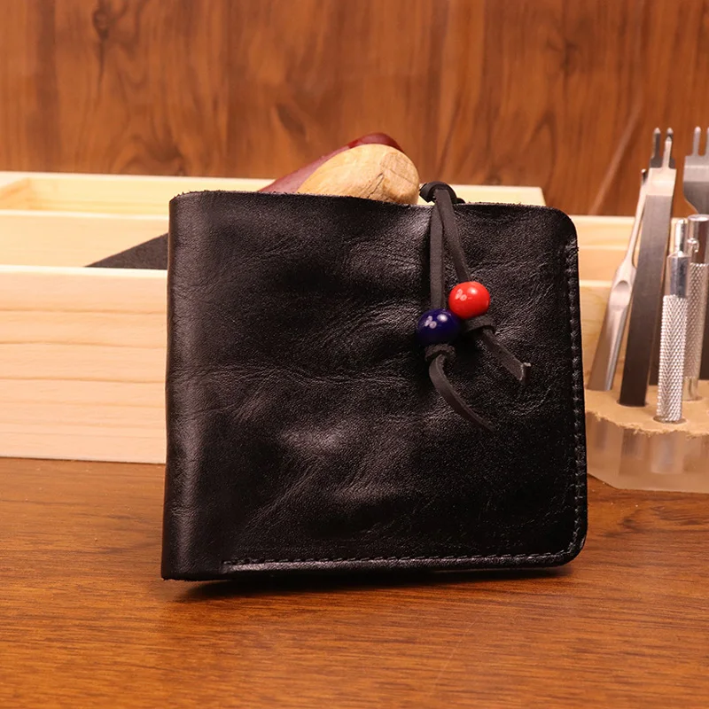 Hand gefertigte Brieftaschen aus braunem Leder für Männer mit Münz tasche Herren brieftasche aus reinem Leder mit Münz tasche mit Reiß verschluss – Detail 8