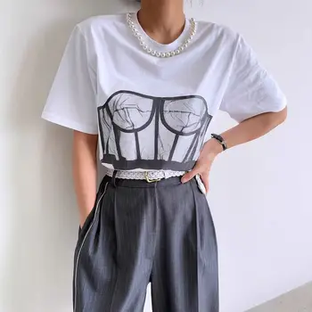 European And American Summer Loose Casual T-shirt Printed Bra Design Sexy women's Short Sleeved Shirt 1