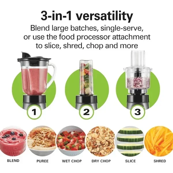 NEW NEW Hamilton Beach Blender for Shakes and Smoothies & Food Processor Combo, With 40oz Glass Jar, Portable Blend-In Travel Cu 2