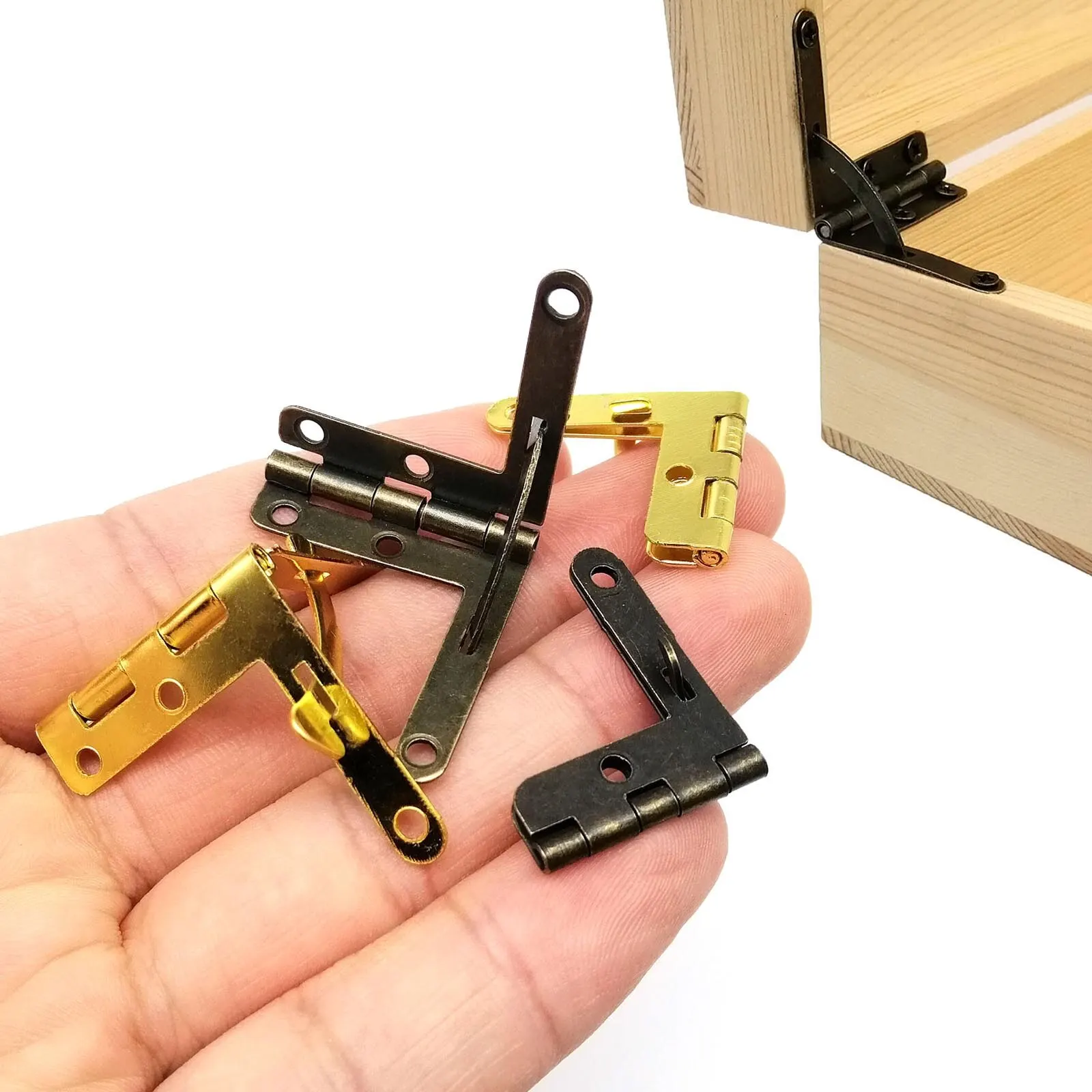 Brass Hinges 12pc Support Spring L Shape 90 Degree Golden Antique Bronze for Jewelry Display Chest Wood Case Watch Box
