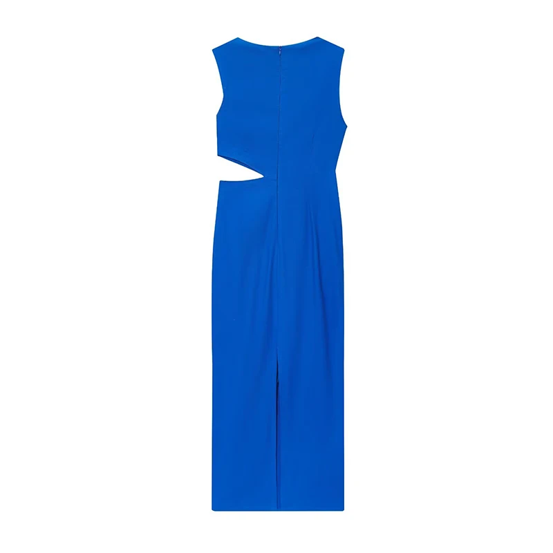 Elegant Bodycon Dress Hollow Out Long Dresses Women 2025 Summer Fashion Romantic Blue Minimalist Sleeveless Midi Dress ﻿