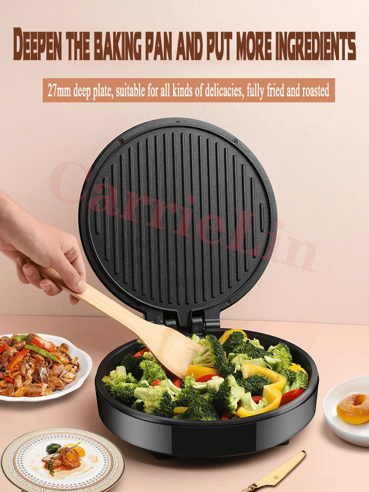 Electric Pizza Breakfast Machine Oven Double-Sided Heating Automatic Power-Off Deepening Pancake Waffle Sandwich Home Commercial