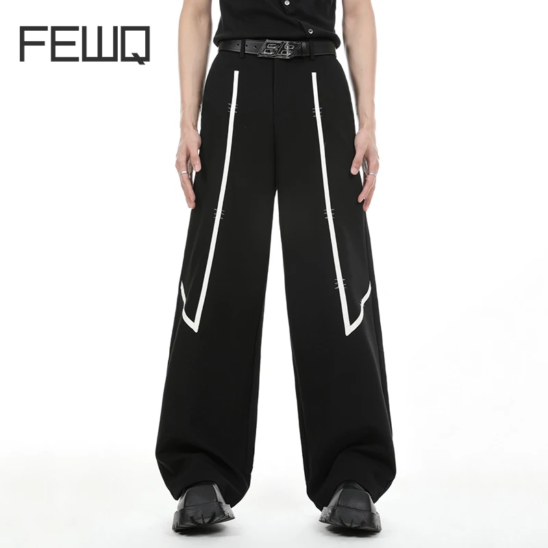 

FEWQ Niche Line Design Western Pants Men's Simple Highend Straight 2023 New Fashion Darkwear Bright Line Decoration 24X1565