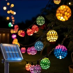 LED Moroccan Ball Solar String Lights - Waterproof Decorative Outdoor Lighting with 8 Modes for Garden and Event Decor (Colorful)