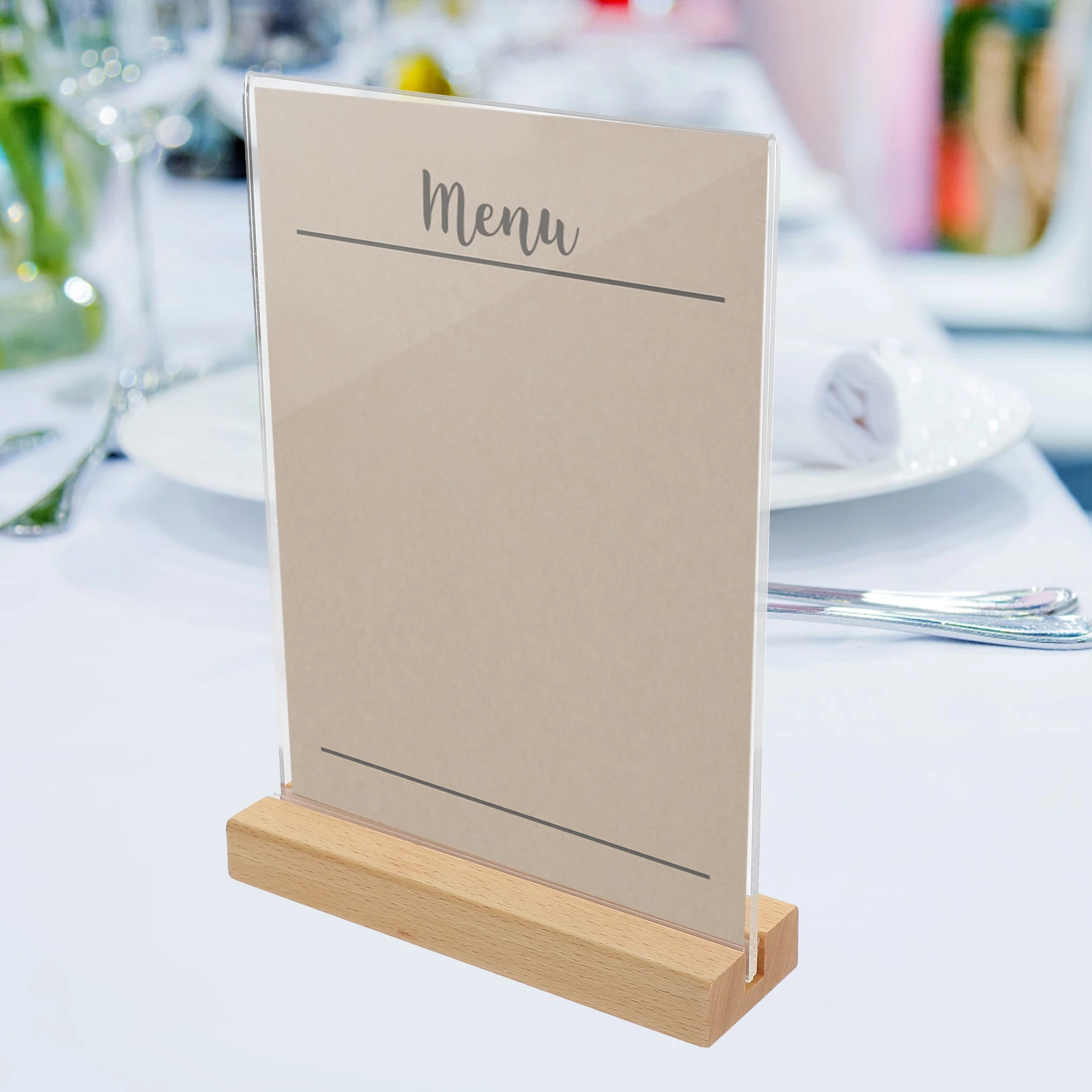 Acrylic Poster Stand Clear Menu Display Stand Restaurant Menu Holder Stand with Wood Base Desktop Acrylic Sign Holder (A6) 6
