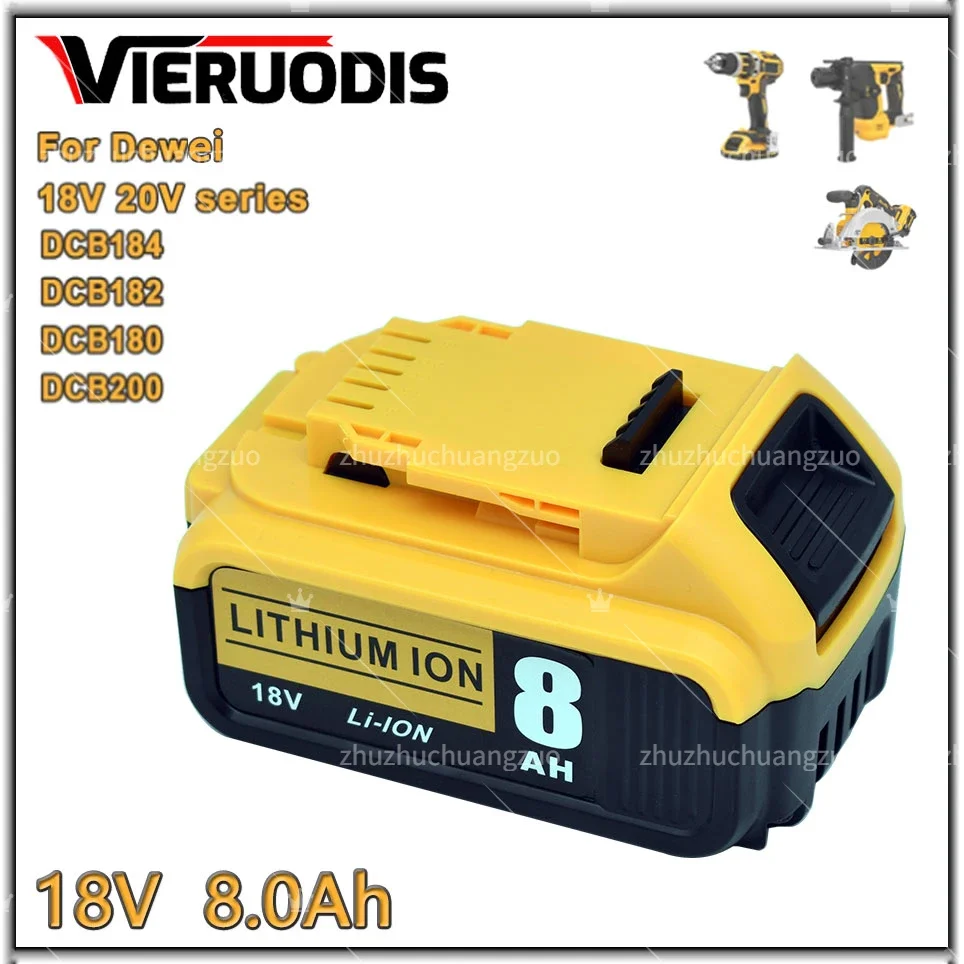 

100% New For DeWalt 18V/20V 8000mAh Rechargeable Power Tools Battery with LED Li-ion Replacement DCB205 DCB204-2 DCB206