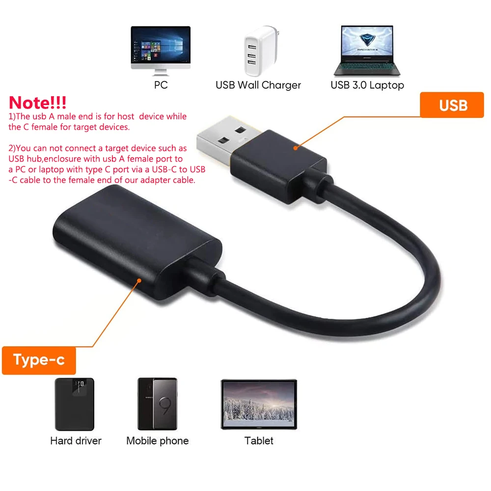 High-Speed USB-A to USB-C Female Cable Adapter - 5Gbps Type A to C Converter