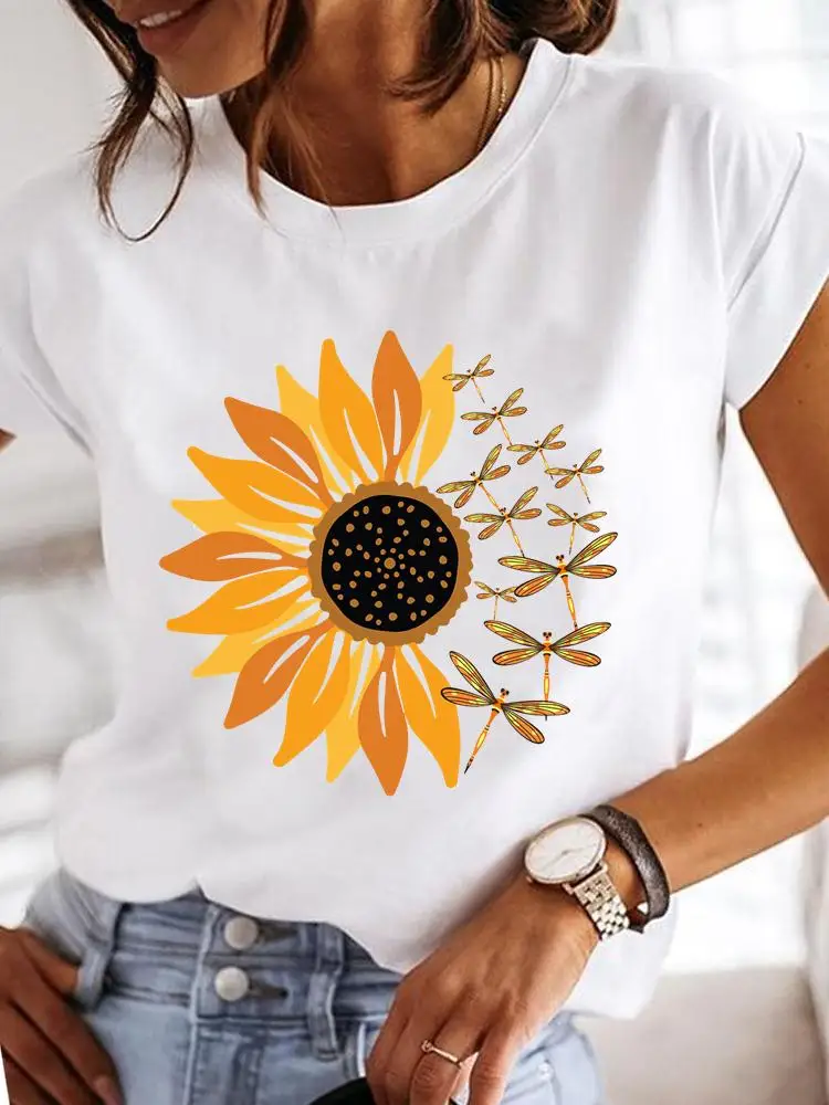 Short Sleeve Fashion Female Graphic Tee Women Print Dandelion Dragonfly 90s Summer Casual Clothes Ladies T Clothing T-shirts