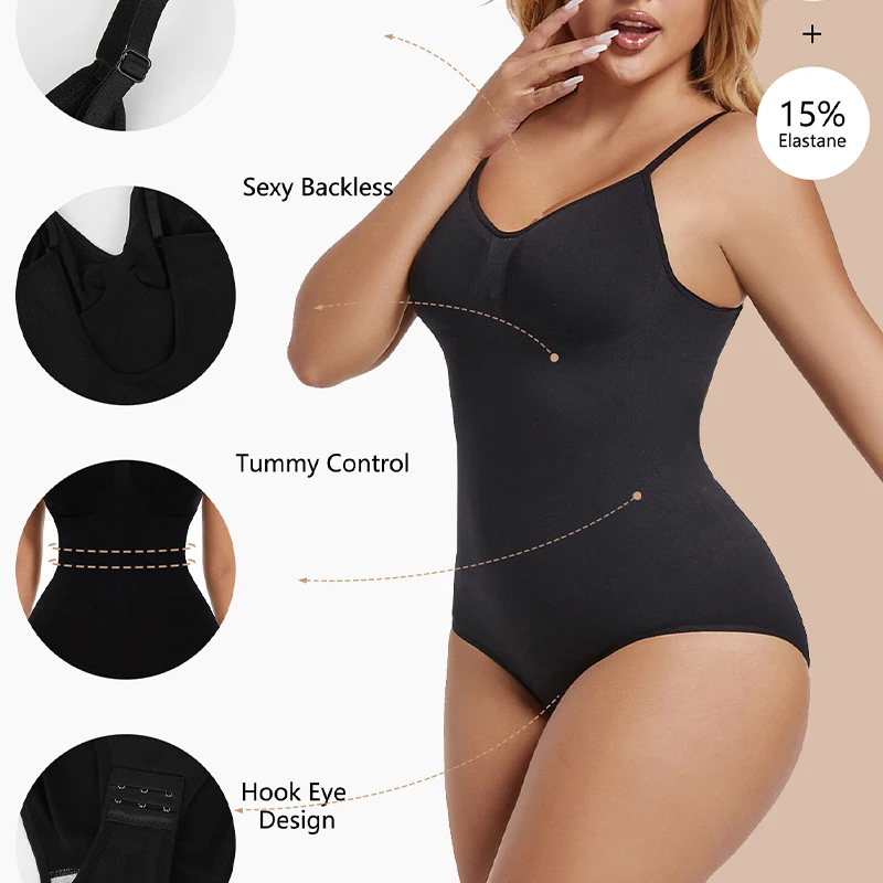 Sexy Backless Bodysuit Shapewear for Women Seamless Tummy Control Body Shaper Camis Top Low Back Underwear