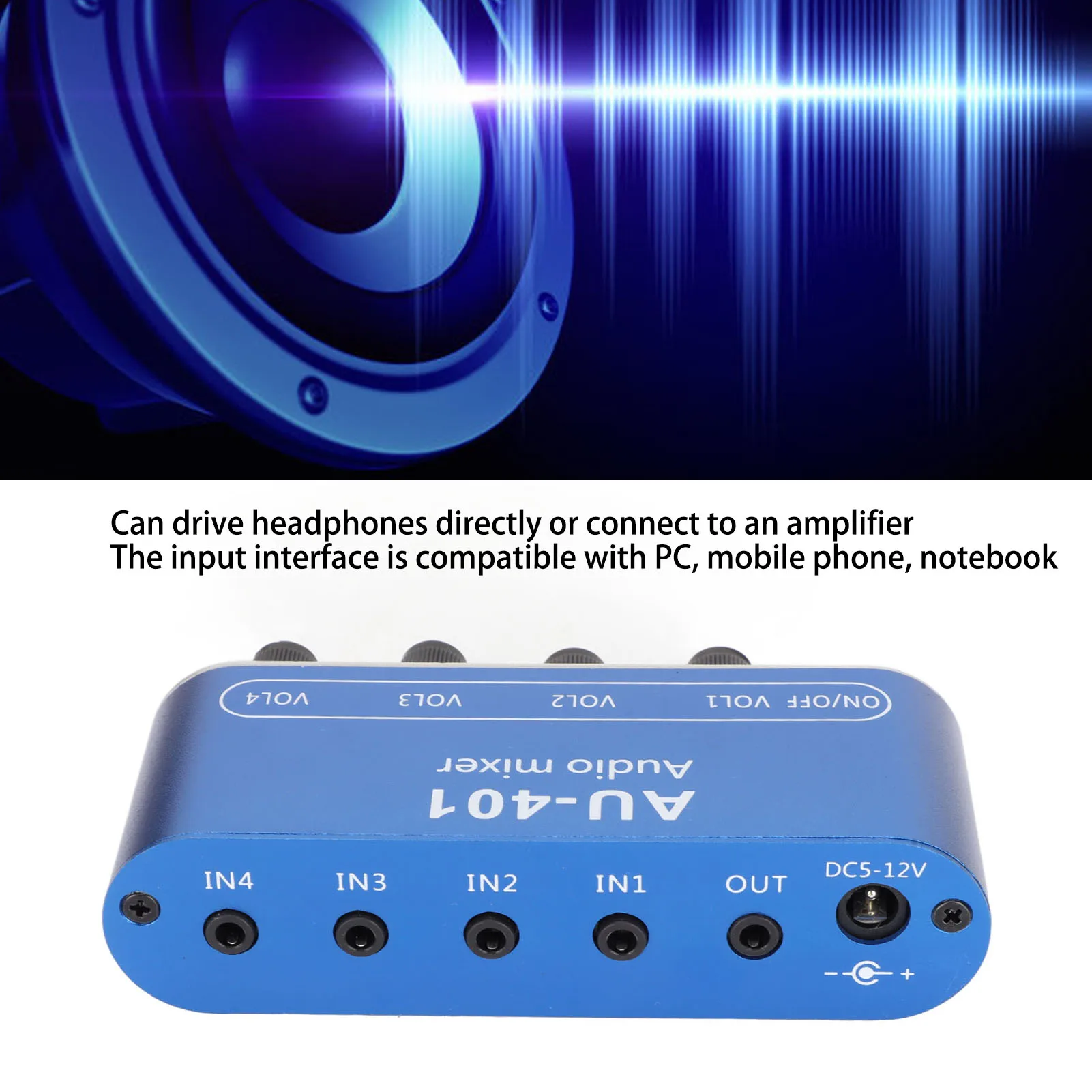 Audio Mixer Mini Stereo Mixer 4 in 1 Out For PC Laptop