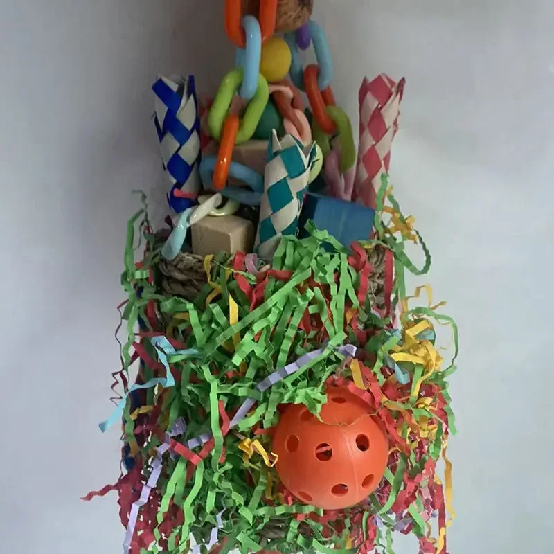Large parrot toy Halloween shaped gnawing nut colored paper grass woven puzzle bird toy 5
