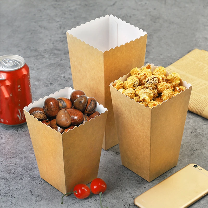 

10 шт., коробка из крафт-бумаги для попкорна