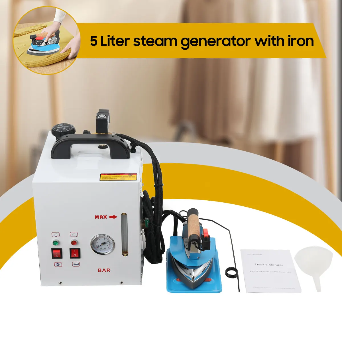 Industrial Steam Iron Curtain Electric Iron Boiler Visual Pressure Gauge 5L Tank 2
