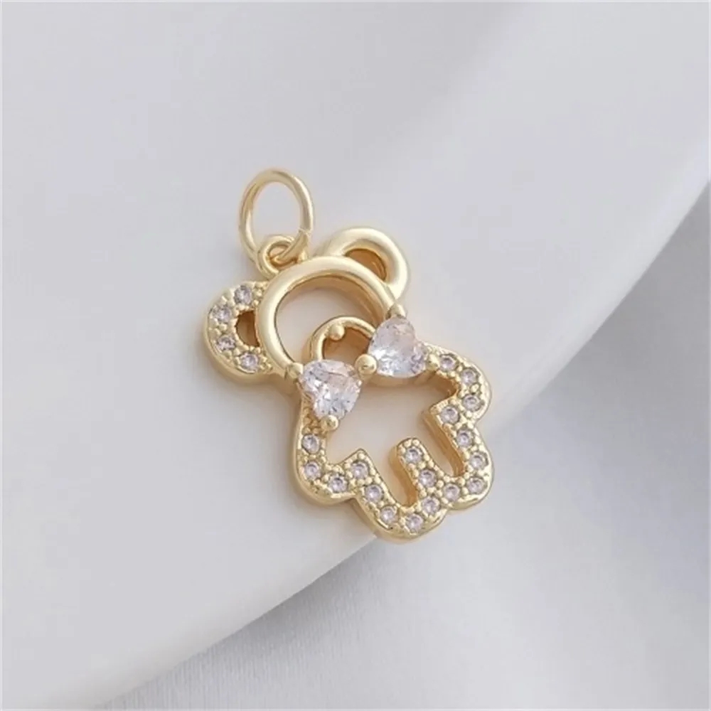 14K Gold-plated Micro-inlaid Zircon Bow Tie Bear Pendant Jewelry Cute Pendant Diy Bracelet Necklace Charm Pendant K346