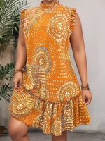 Plus Size 2025 Summer New Women's Elegant Slim Fit Short Sleeve Dress - Black gold and red paisley print ruched hem Round Neck