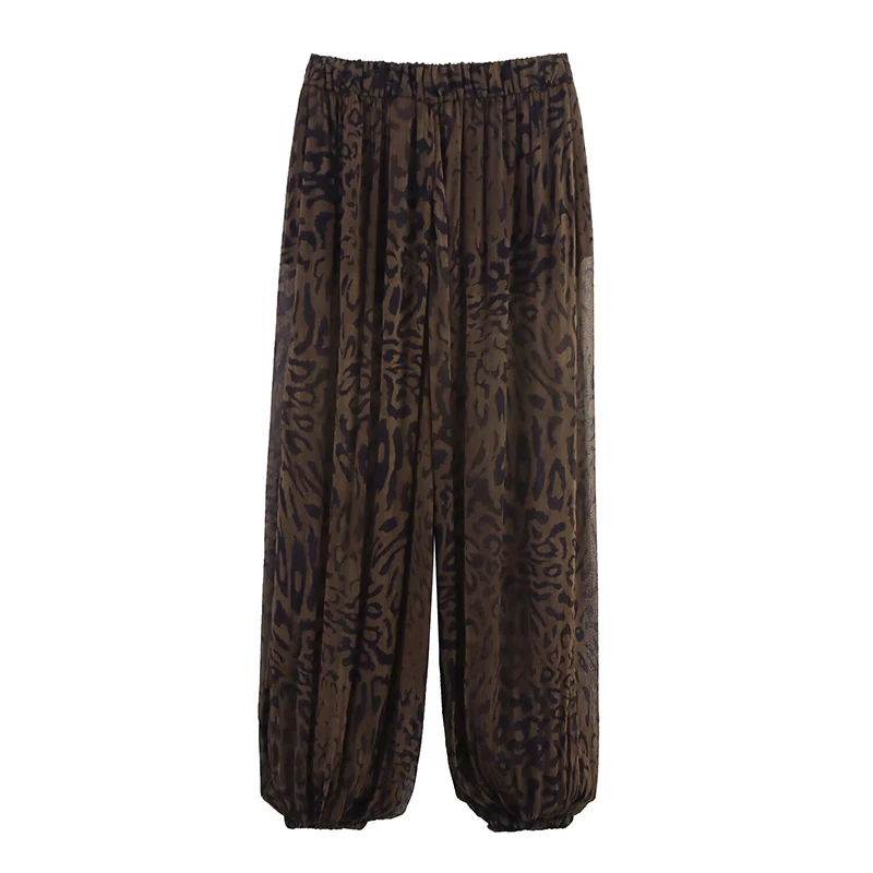 Casual Chic Lantern Pants Women Pant Vintage Animal Printed Translucent Pants Fashion 2025 Autumn Streetwear Trousers