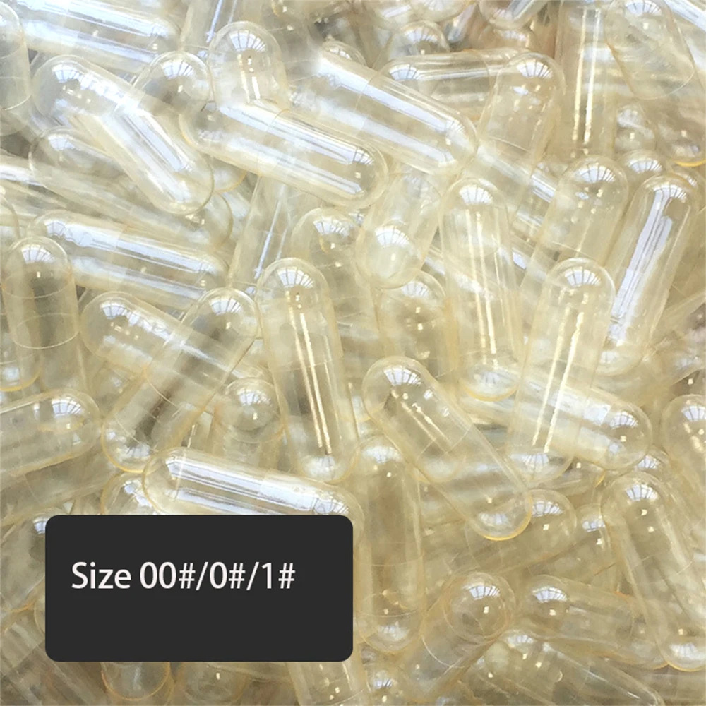 1000PCS Standard Size 00# 0# 1# Empty Capsules Gelatin Clear Capsules Hollow Hard Gelatin Transparent Seperated Joined empty pill capsule