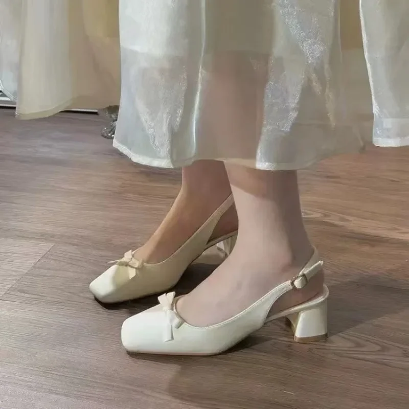2024 Woman Light Purple Bow Thick Heels High Heels Fairy Style Dress Women's Shoes Office Casual Single Shoes Tacones Gruesos 6