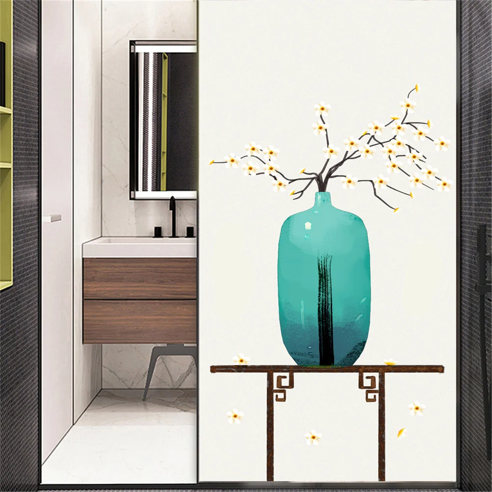 

Privacy Windows Film Decorative Beautiful Vase Stained Glass Window Stickers No Glue Static Cling Frosted Window Tint Film
