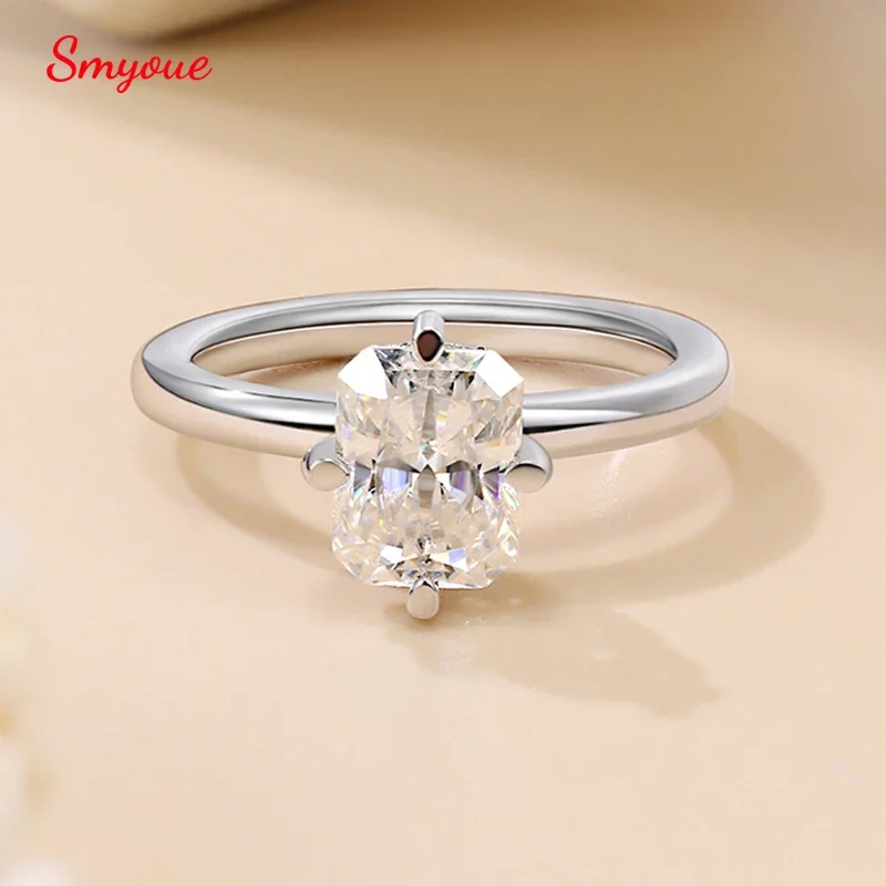 

Smyoue 2ct Radiant Cut 6*8mm Full Moissanite Rings for Women Luxury Simulated Diamond Wedding Promise Band Sterling Silver 925