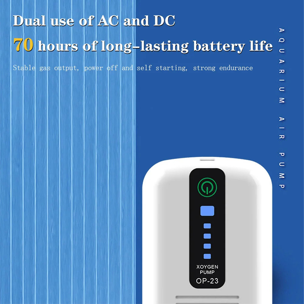 Aquarium Air Pump, Rechargeable Portable Fish Tank Air Oxygen Pump with Stone, Quiet USB Bubbler Aerator for Fishing