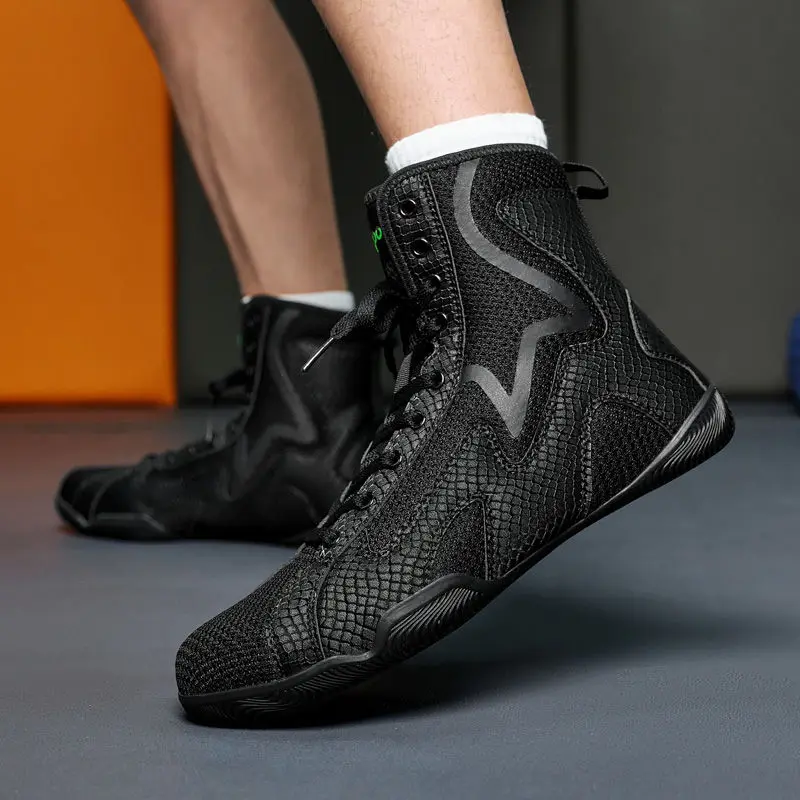 Indoor professional sports wrestling shoes men's foreign trade large size boxing shoes high top mesh