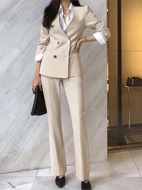 Spring Women Fashion Blazer Suit Long Sleeve Blazer With Belt Pants Suit Set  Office Lady Two Piece Sets Outfits - AliExpress