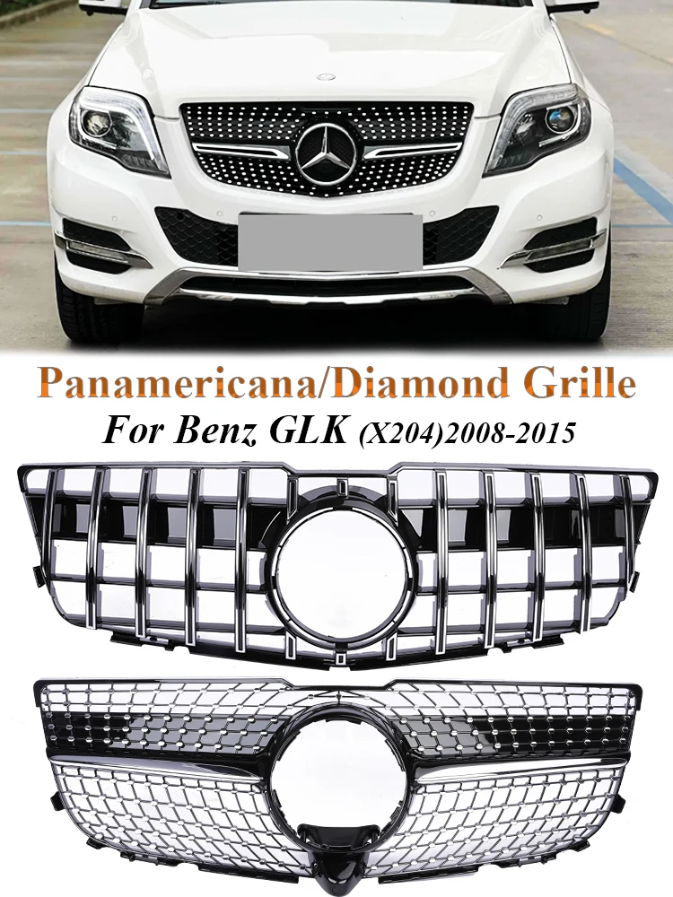 

Panamericana GT Grille For Mercedes Benz GLK X204 Front Bumper Radiator AMG Grill Diamond 2008-2012 2013-2015 Black Chrome 350