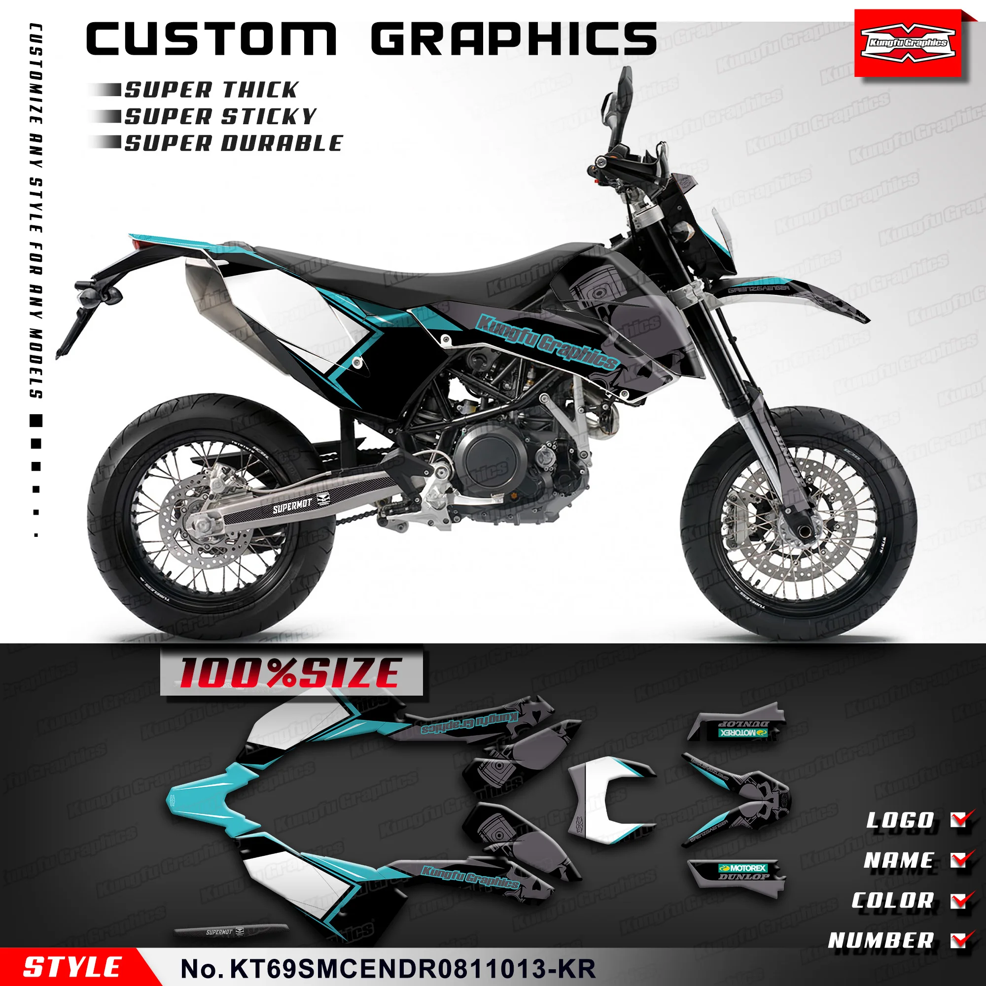 

KUNGFU графические мотоциклетные виниловые наклейки, Стикеры для KTM 690 SMC-R SMC Enduro R 2008 2009 2010 2011, KT69SMCENDR0811013-KR