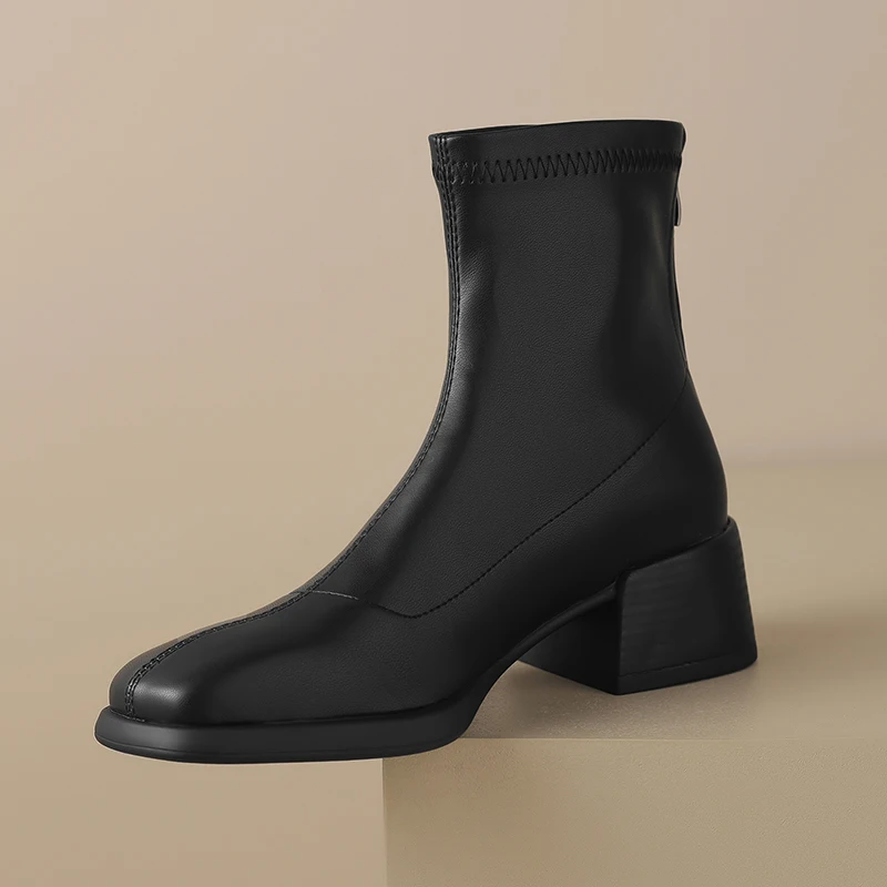 Kcenid Fashion Modern Boots 2024 Autumn Winter Square Toe Zipper Casual Office Shoes Woman Ankle Boots Thick High Heels Shoes