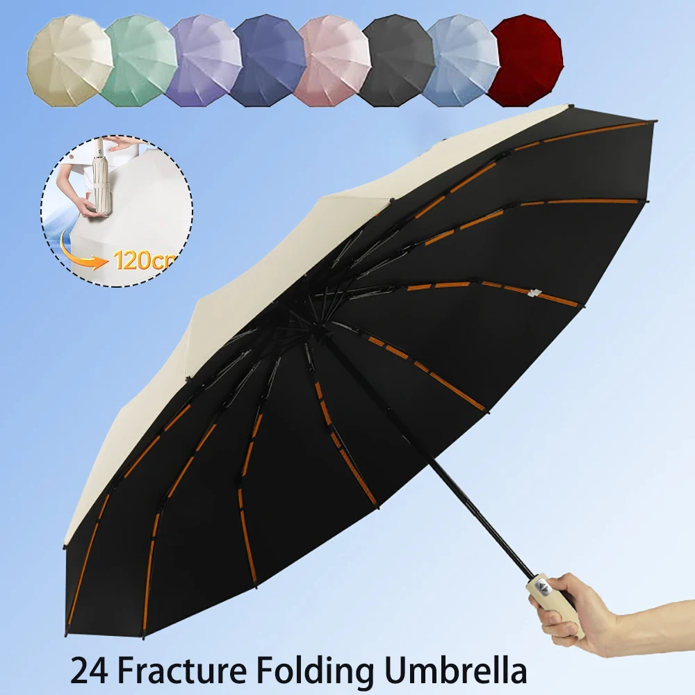 24 bone automatic folding umbrella Windproof sunshade Men's and women's Luxury Business Umbrella