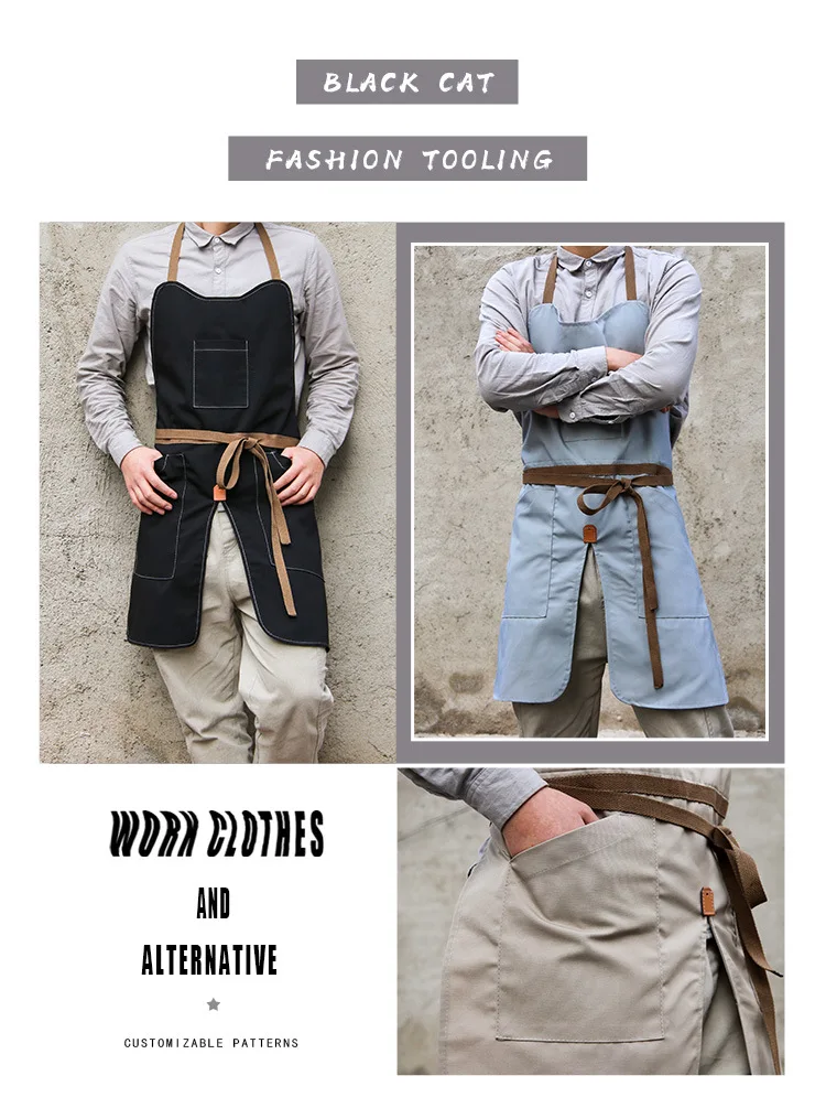 Robuste Arbeitsschürze aus Segeltuch mit individuellem Logo für Restaurantpersonal, Barista, Nagelkünstler, Zuhause, Bäcker – Detail 3