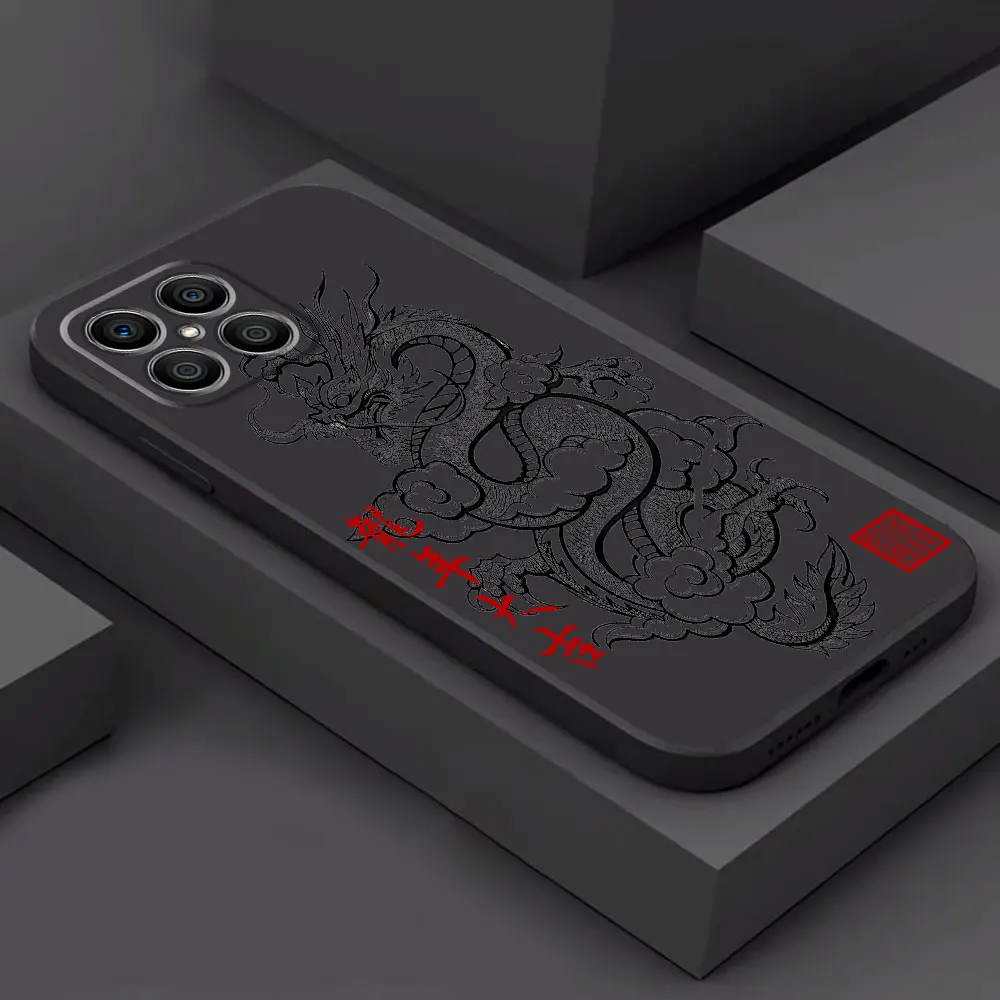 Black Soft Shockproof Phone Case with Chinese Dragon Design