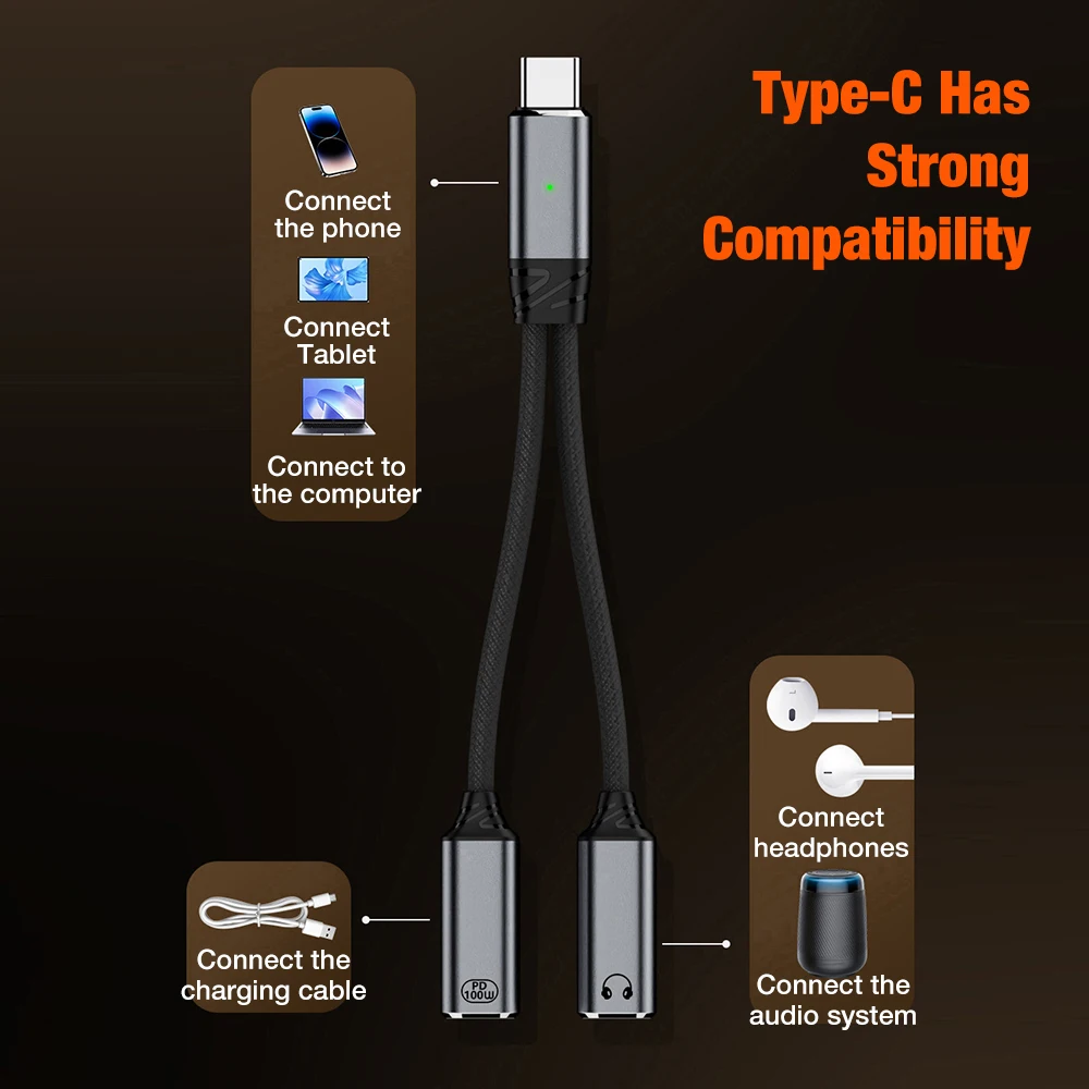 USB 타입 C to 2 여성용 C Y 스플리터 케이블 아이폰 15 16 17 삼성폰 PD 100W 고속 충전 오디오 데이터 충전기 3 in 1 코드
