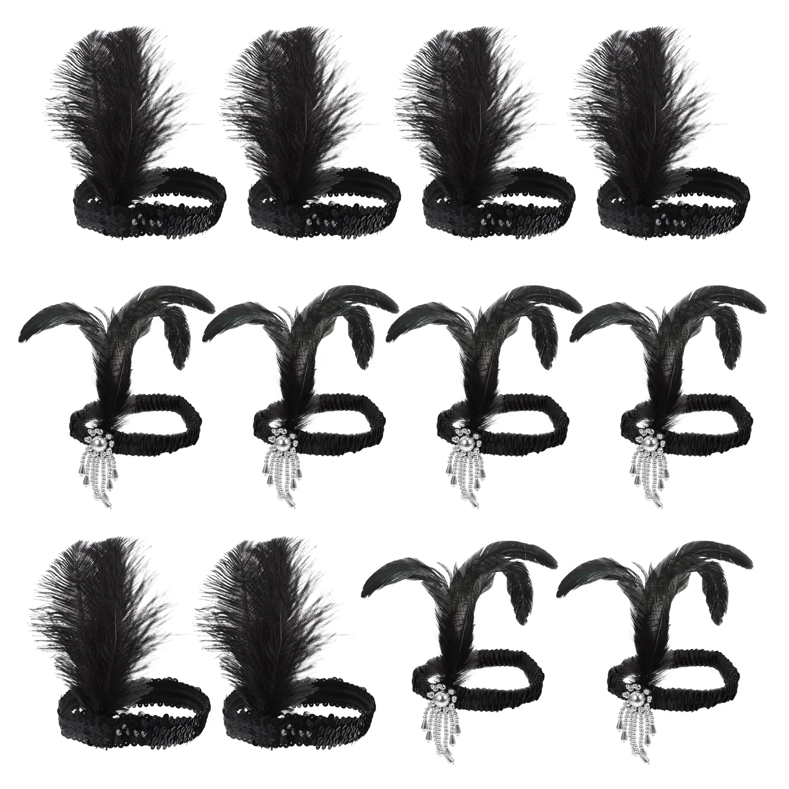 

12 Pcs Retro Decor Bead Feather Headband Hair Accessories Plume Headpieces Sequins Headwear for Banquet Bands Party Miss