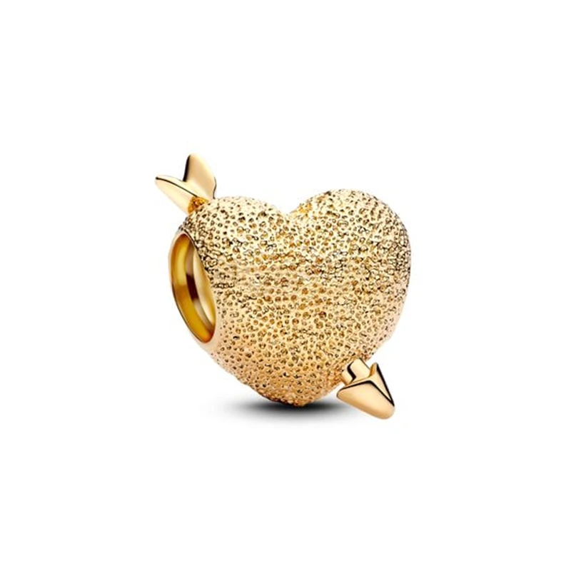 Gold Sparkling Hearts Clip Flowers Family Tree Star Love You Charm Beads Fit Original 925 Silver Bracelet DIY Women Jewelry Gift 3