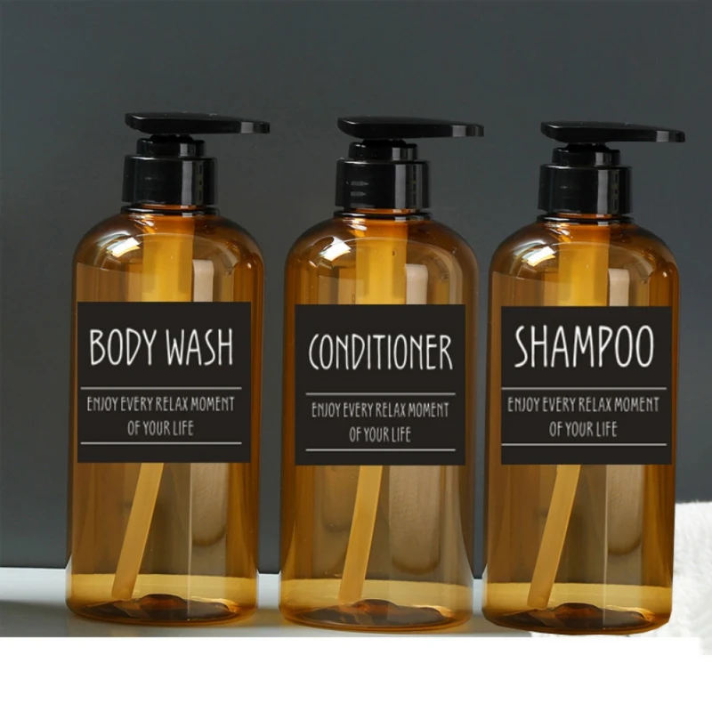 Bathroom Soap Dispenser Shampoo Body Wash Hair Conditioner Bottle Plastic Storage Bottle Press Pump Sub 500ML 3pcs