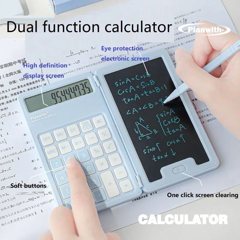 Desktop Calculator Planwith Writing Tablet 12 Digits Stylus Folding Doodle Drawing Memo Erasable Pad