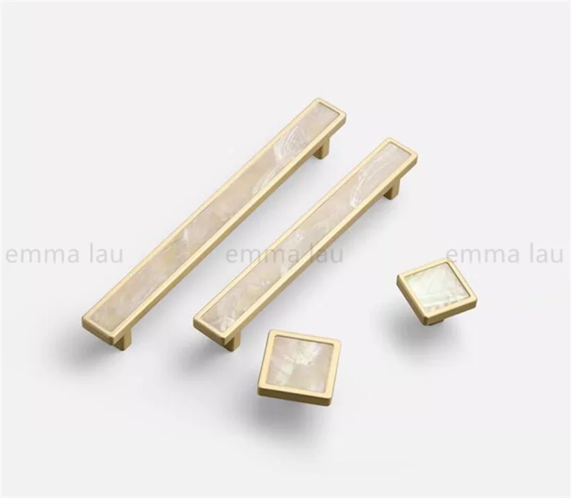 Light Luxury Gold Brass Furniture Handle Drawer Knob Natural Shell Handles for Cabinet Door Cupboard Wardrobe Pulls