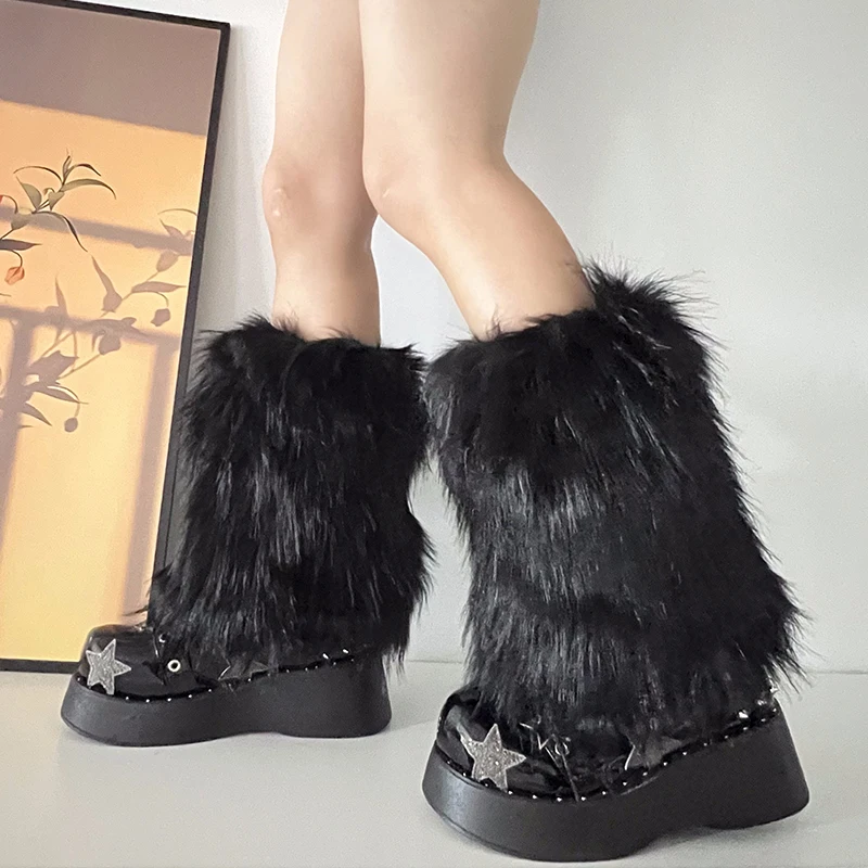 Luxury Brand Runway Fashion Fluffy Faux Fox Leg Warmers Women Thick Warm Furry Boot Covers Chic Harajuku Hot Y2k Girls Legcovers