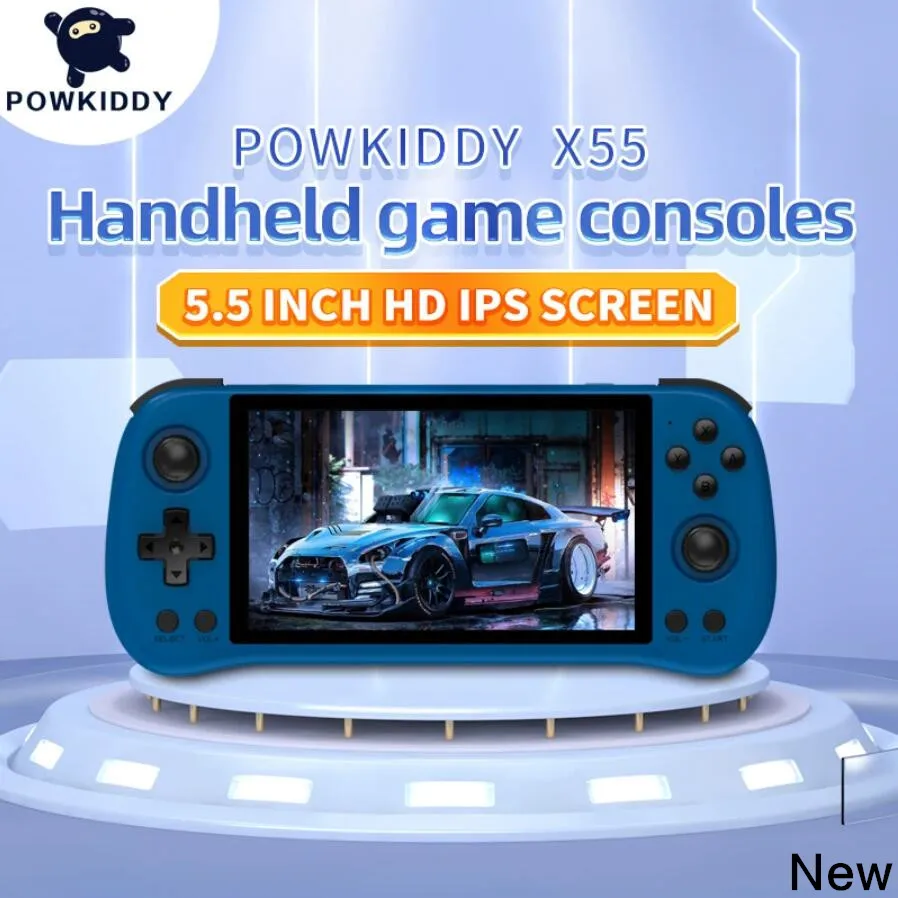 

Новая портативная игровая консоль POWKIDDY X55 с 5,5 дюймовым IPS экраном RK3566, ретро консоль с открытым исходным кодом, ТВ-выходом, видеоигры, игрок, подарок для детей