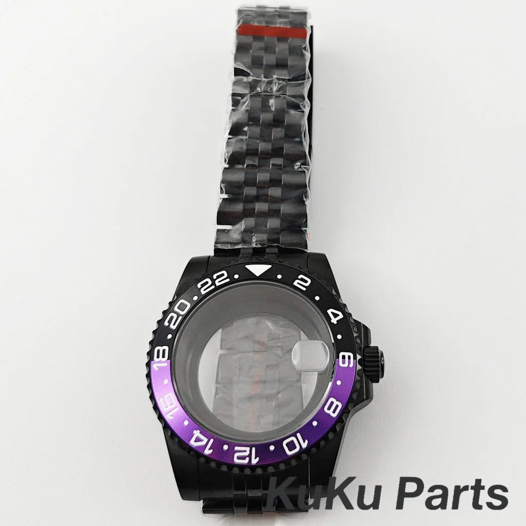 Black Purple GMT Bezel Watch Case with PVD Black Jubilee Bracelet and Sapphire Crystal