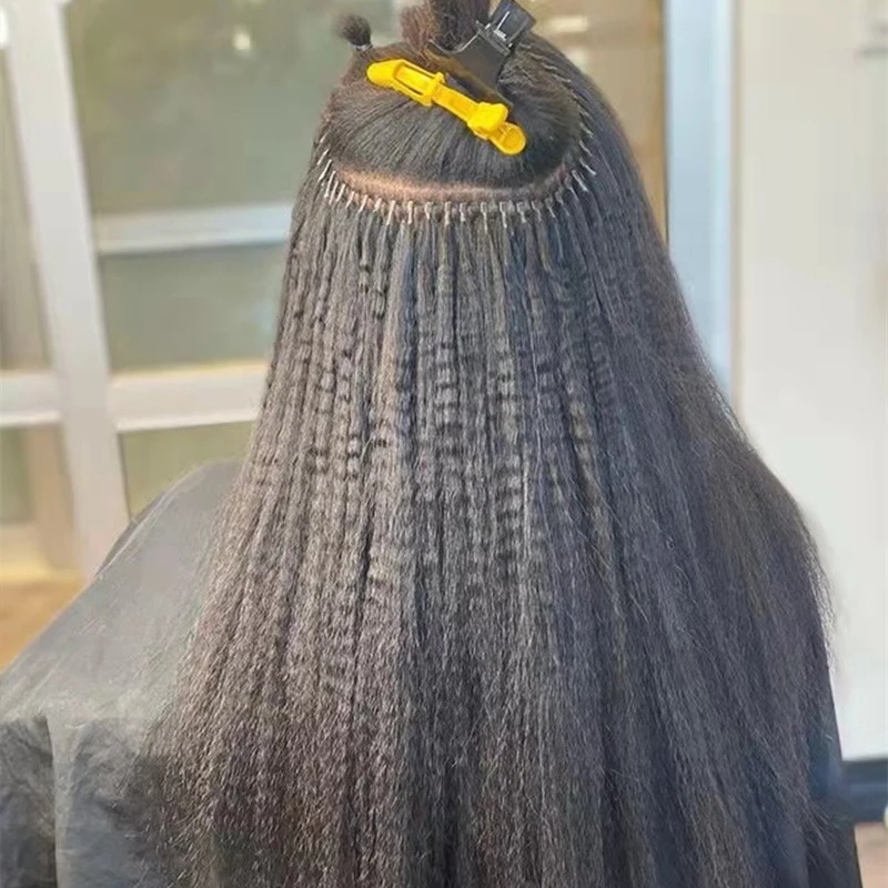 Kinky Stright I Tip Hair Extensions Natural Real Human Fusion Hair Extensions Kinky Curly Keratin Tip Remy 12-30inch