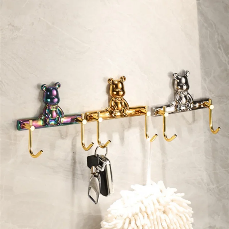 

Крючки из нержавеющей стали с керамическим медведем без перфорации, настенная полка, вешалка для полотенец, крючок для одежды, декоративные крючки