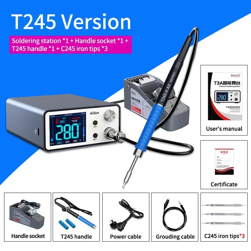 

JC AIXUN T3A Intelligent Soldering Station Support T12/T245 Soldering Iron Handle Phone PCB BGA SMD Repair Rework Platform