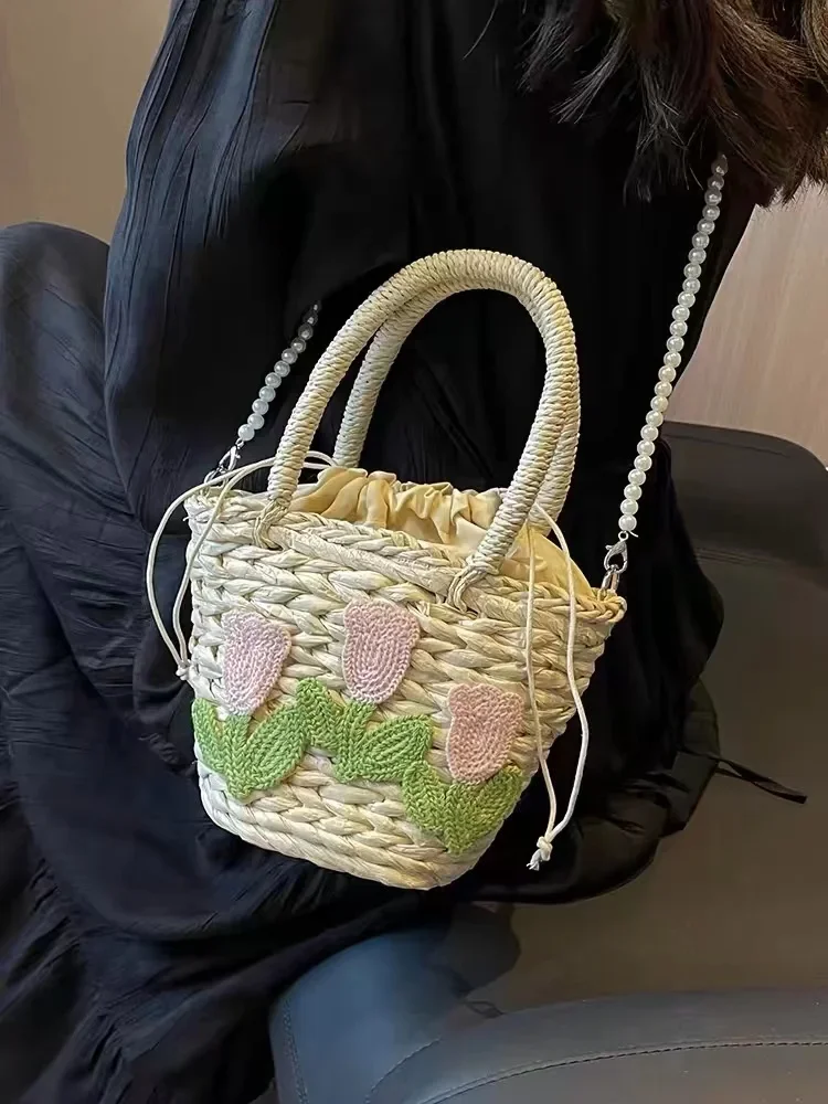 

Handwoven Straw Woven Bag Female Thai Beach Vacation Beach Handbag Niche Vegetable Basket Cross-body Bag