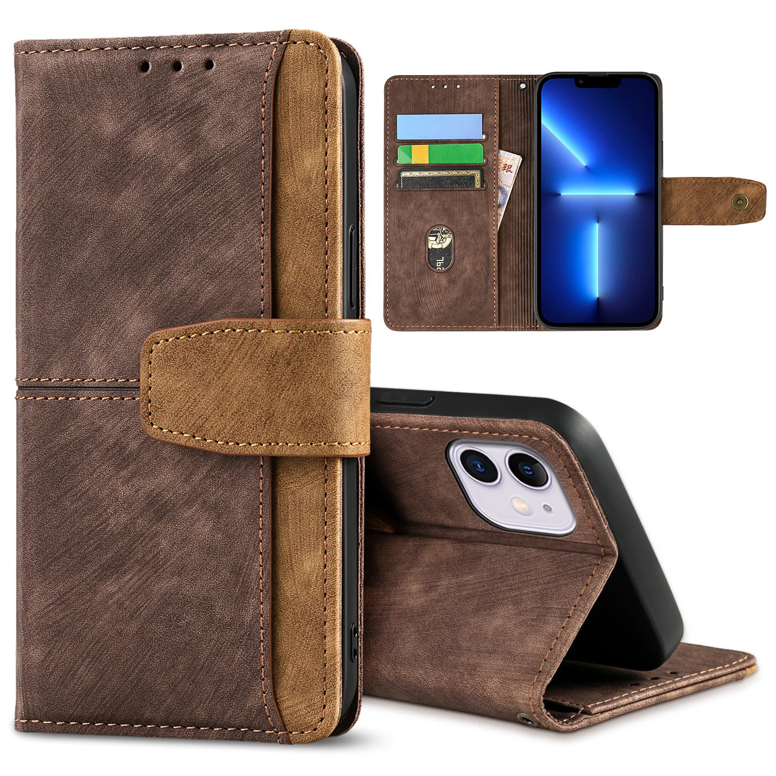 Retro Leather Wallet Flip Case with 3 Card Slots - Shockproof Phone Cover