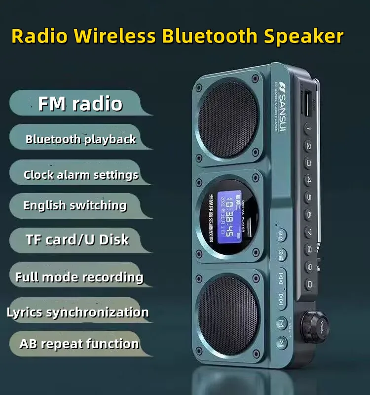 Nuovo Sansui F28 Retro Radio Altoparlante Bluetooth Wireless Mini Plug In Walkman Sveglia Lettore Musicale Subwoofer Stereo Portatile