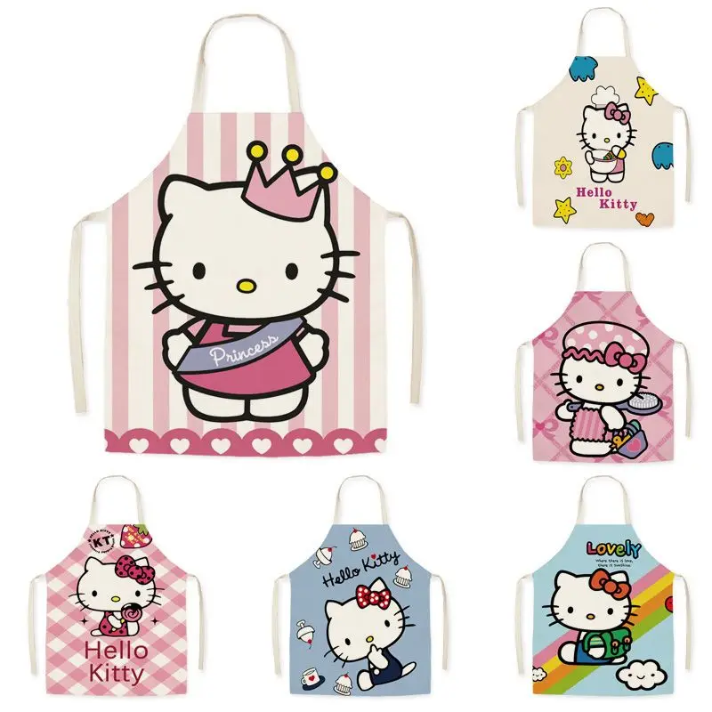 

New Cute Children's Cartoon Hello Kitty Sleeveless Apron Cat Fashion Kitchen Home Wrap Work Apron Home Anti Fouling Apron